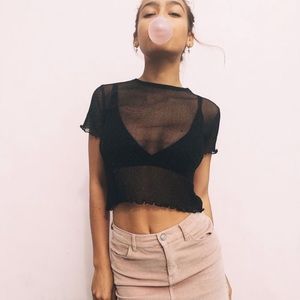 Black Sparkly Mesh Top from Brandy Melville